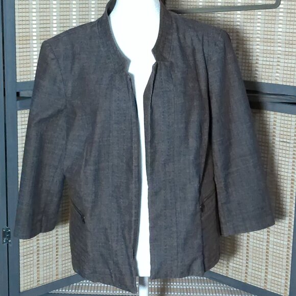 Roz & Ali Brown 3/4 Sleeve Moto-styled Jacket - Picture 1 of 7
